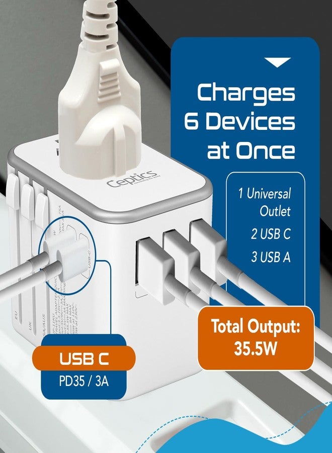 سبتكس محول سفر عالمي 6 في 1 من سيبتكس - منفذ USB-C، منفذ USB-A، شحن سريع PD/QC 3.0، منفذ USB-C، أسود - محول سفر عالمي، شحن سريع، 3.1 أمبير كحد أقصى، 240 فولت، حاصل على شهادات FCC وCE وRoHS، حماية من زيادة التيار - Image 3